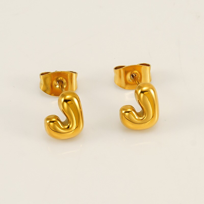 Gold color / 1 Pair Simple Series Elegant Letter J Titanium Steel 18K Gold Plated Women's Stud Earrings Picture10